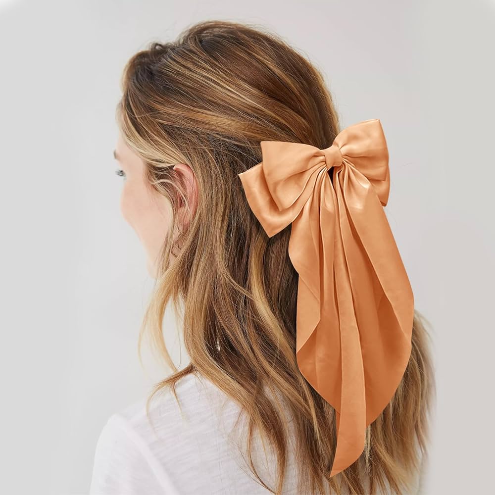 Amazon.com : Big Silky Satin Hair Bows for Women: Orange
